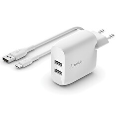 Belkin Duální 24W USB-A nástěnná nabíječka + 1m USB-C kabel, bílá