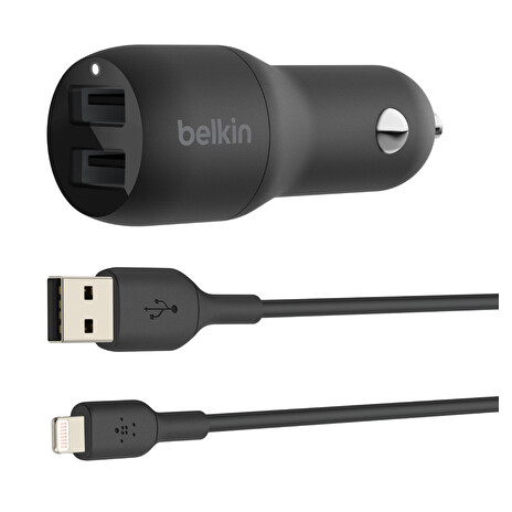 Belkin BOOST CHARGE™ 24W Duální USB-A nabíječka do auta + 1m lightning kabel, černá